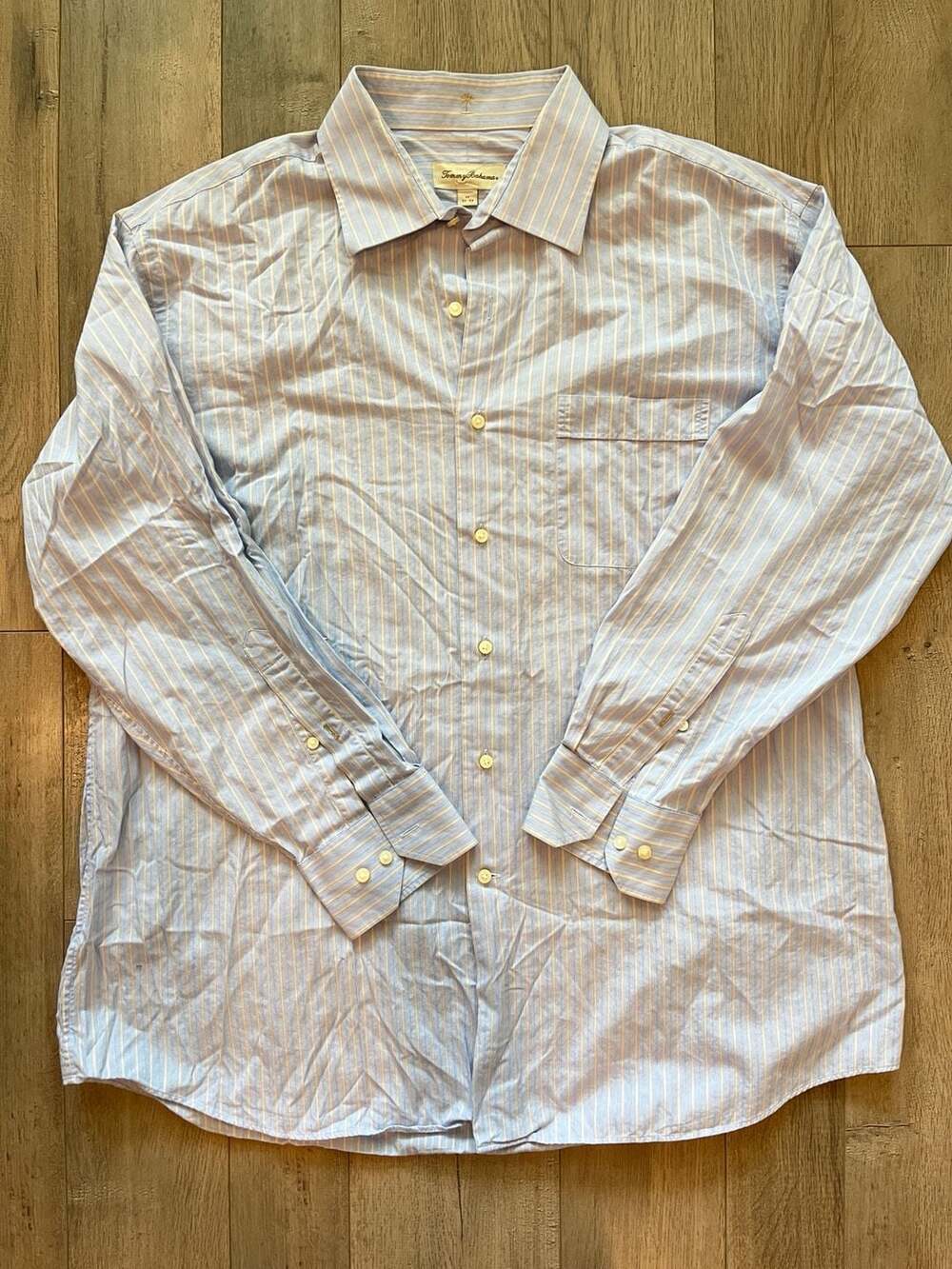 Tommy Bahama Men's Long Sleeve Button Down Dress Shirt Blue and Yellow Striped